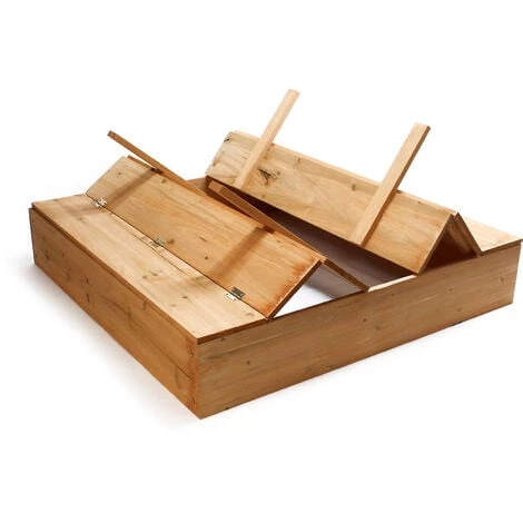 WILTEC Bac à Sable Avec Couvercle Rabattable Et Bac Avec Bancs En Bois Jardin Jeux Plein Air Ludique – Image 2