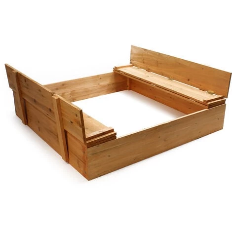 WILTEC Bac à Sable Avec Couvercle Rabattable Et Bac Avec Bancs En Bois Jardin Jeux Plein Air Ludique – Image 4