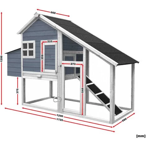 WILTEC Poulailler Avec Nichoir & Enclos Bois D’épicéa 1720x660x1200 Mm Grillage Bac à Crottes Galvanisé<br /> – Image 4
