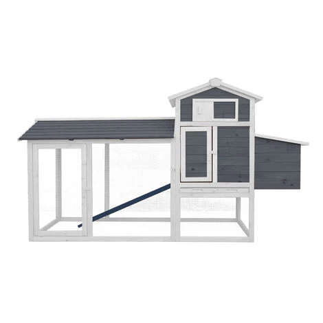 WILTEC Poulailler Avec Enclos Et Nichoir Volière Poules Bois Cage Petits Animaux Bac à Crottes Basse-cour