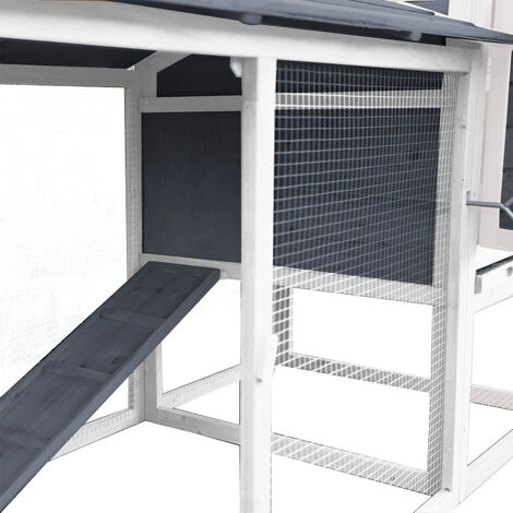 WILTEC Poulailler Avec Enclos Et Nichoir Volière Poules Bois Cage Petits Animaux Bac à Crottes Basse-cour – Image 3