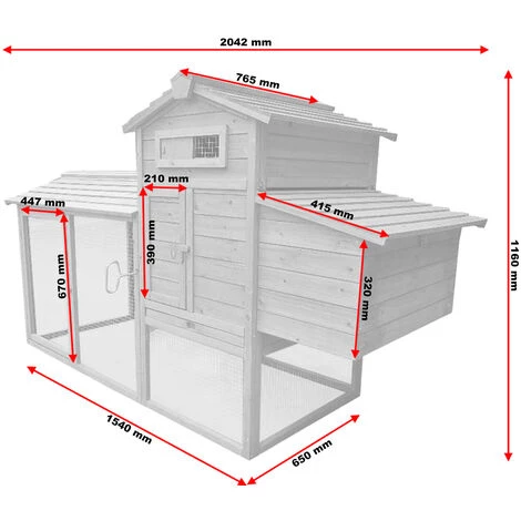 WILTEC Poulailler Avec Enclos Et Nichoir Volière Poules Bois Cage Petits Animaux Bac à Crottes Basse-cour – Image 4