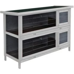 WILTEC Double Cabane Gris à Lapins Ou à Petits Rongeurs à Deux étages