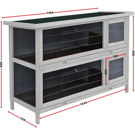 WILTEC Double Cabane Gris à Lapins Ou à Petits Rongeurs à Deux étages – Image 4