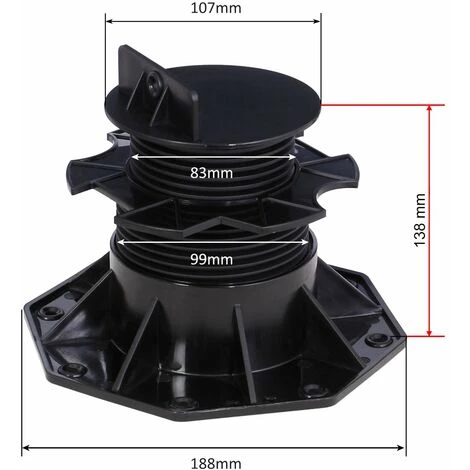 WILTEC XPOtool Plots De Fondation Charge 2700kg Pieds De Support Réglage En Hauteur 60-140mm Lames Terrasse – Image 5