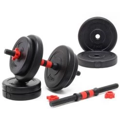 WILTEC Kit D’haltères Courts 15kg Coffret 8 Plaque Poids Ciment 2 Barres Haltères Moletées Loquet étoile