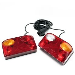 WILTEC Feux Arrière Remorque 2 Pièces 5 Fonctions Câble 5 M Fiche 13 Broches Lampes 12V Sécurité Routière