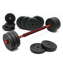 WILTEC Kit D’haltères Courts Longs 40kg Set 2en1 Avec 16 Plaques De Poids Barres Extension Fitness
