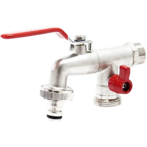 WILTEC Vanne De Décharge Double à Robinet Sphérique 26,44mm (G3/4″) FE 33,25mm (G1″) FE Tuyau 13mm (1/2″)