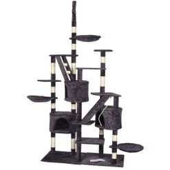 WILTEC Arbre à Chat 230-260cm Gris Tour Griffoir Avec Niches Hamacs & Échelle Tissu Peluche & Sisal