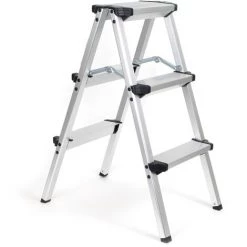 WILTEC XPOtool Échelle Pliante En Aluminium 150kg Escabeau 2 Fois 3 Marches Antiglisse 73cm