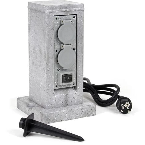 WILTEC Colonne De Prises Quadruple Aspect Granit, IP44, Prise Extérieure Capteur Crépusculaire, Câble 1,5 M