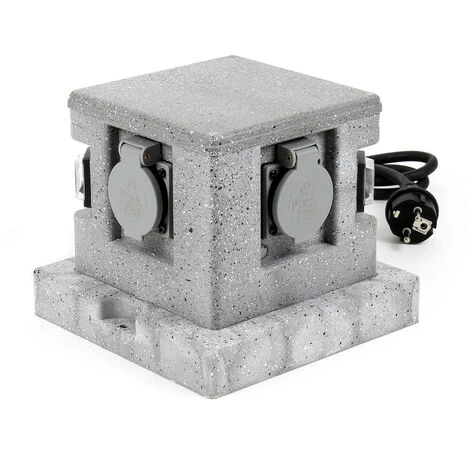 WILTEC Prise De Jardin Quadruple Aspect De Granit IP44, Prise Extérieure Capteur Crépusculaire, Câble 1,5 M – Image 2