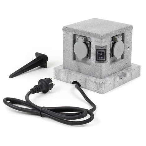 WILTEC Prise De Jardin Quadruple Aspect De Granit IP44, Prise Extérieure Capteur Crépusculaire, Câble 1,5 M – Image 3