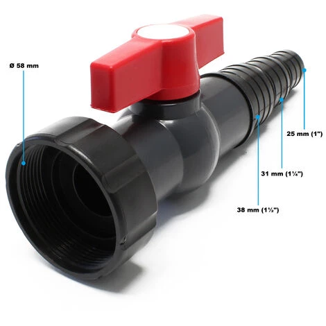 WILTEC Robinet à Boisseau Sphérique Avec Bague D'étanchéité Ø58mm & Embout à étages 25mm/31mm/38mm – Image 2