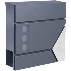 WILTEC Boîte Aux Lettres Avec Porte-journaux V48 Boîte Postale Murale Acier Inox Boîte Aux Lettres Gris Anthracite