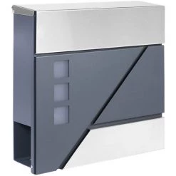 WILTEC Boîte Aux Lettres Avec Porte-journaux V41 Boîte Postale Murale Acier Inox Boîte Aux Lettres Gris Anthracite