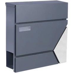 WILTEC Boîte Aux Lettres Avec Porte-journaux V44 Boîte Postale Murale Acier Inox Boîte Aux Lettres Gris Anthracite