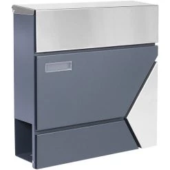 WILTEC Boîte Aux Lettres Avec Porte-journaux V45 Boîte Postale Murale Acier Inox Boîte Aux Lettres Gris Anthracite