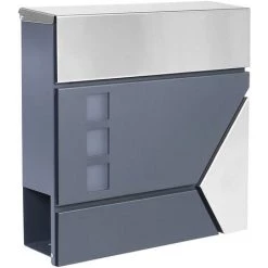 WILTEC Boîte Aux Lettres Avec Porte-journaux V47 Boîte Postale Murale Acier Inox Boîte Aux Lettres Gris Anthracite