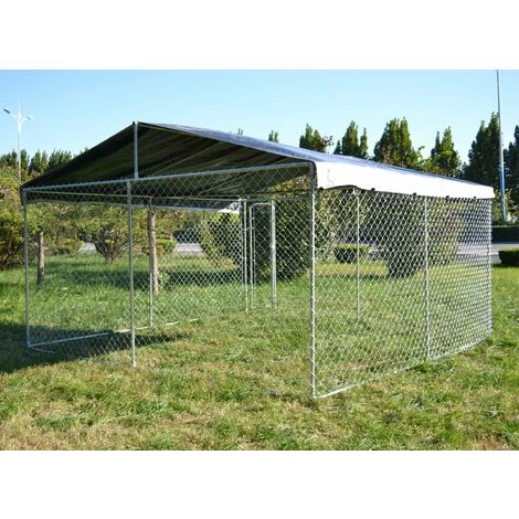WILTEC Chenil Avec Toit 4×4×1,83m, Porte Verrouillable, Enclos Pour Animaux Avec Toit Résistant Aux Rayons UV Et à L’eau – Image 5