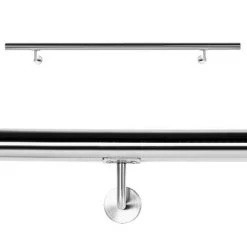 WILTEC Kit Main Courante Rambarde Support Mural 140 Cm Dispositif De Fixation Escaliers Acier Affiné V2A