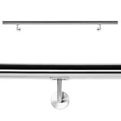 WILTEC Kit Main Courante Rambarde Support Mural 200 Cm Dispositif De Fixation Escaliers Acier Affiné V2A