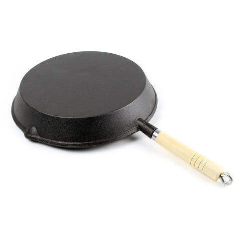 WILTEC Poêle à Frire En Fonte Ø20cm Poêle De Feu Avec Poignée En Bois Et Bec Verseur, Poêle Barbecue – Image 4