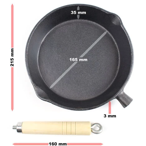 WILTEC Poêle à Frire En Fonte Ø20cm Poêle De Feu Avec Poignée En Bois Et Bec Verseur, Poêle Barbecue – Image 5