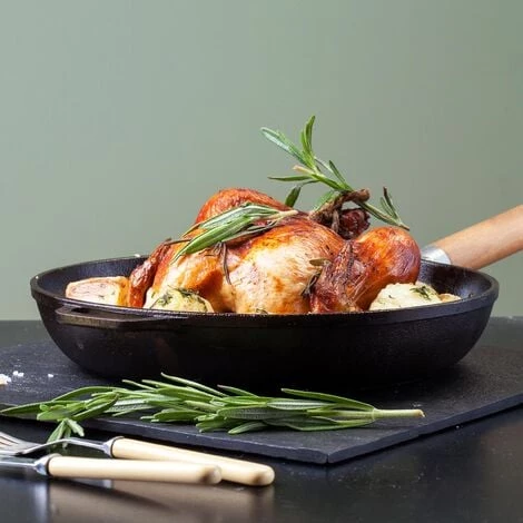 WILTEC Poêle à Frire En Fonte Ø30cm Poêle De Feu Avec Poignée En Bois Et Bec Verseur, Poêle Barbecue – Image 2