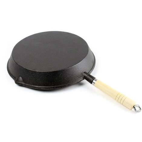 WILTEC Poêle à Frire En Fonte Ø30cm Poêle De Feu Avec Poignée En Bois Et Bec Verseur, Poêle Barbecue – Image 4