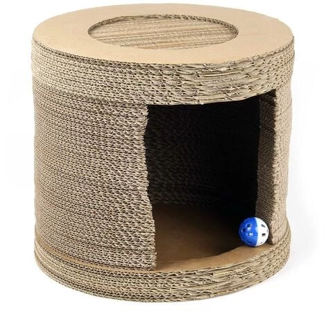 WILTEC Maison Pour Chats Ronde Niche Carton Cabane Entrée Fenêtre Et Système De Raccordement Nichoir