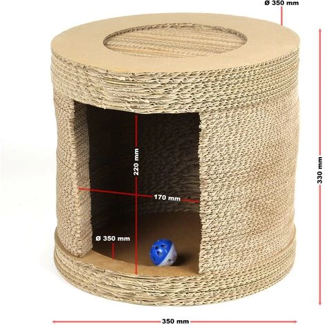 WILTEC Maison Pour Chats Ronde Niche Carton Cabane Entrée Fenêtre Et Système De Raccordement Nichoir – Image 3