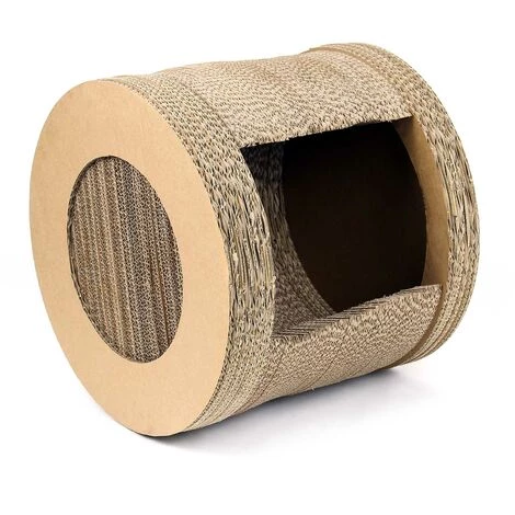 WILTEC Maison Pour Chats Ronde Niche Carton Cabane Entrée Fenêtre Et Système De Raccordement Nichoir – Image 4