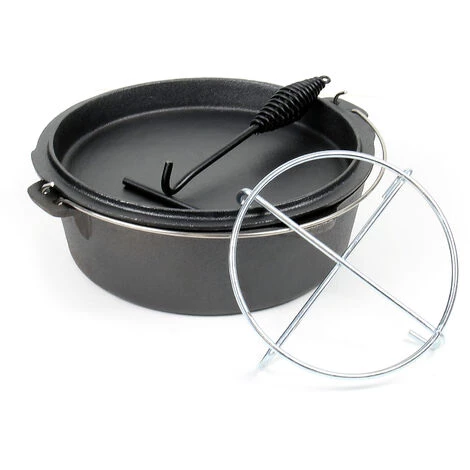 WILTEC Dutch Oven Marmite 8L Dessous-plat Lève-couvercle Fait-tout Fonte Pot Cuisson Feu Camp Camping – Image 3