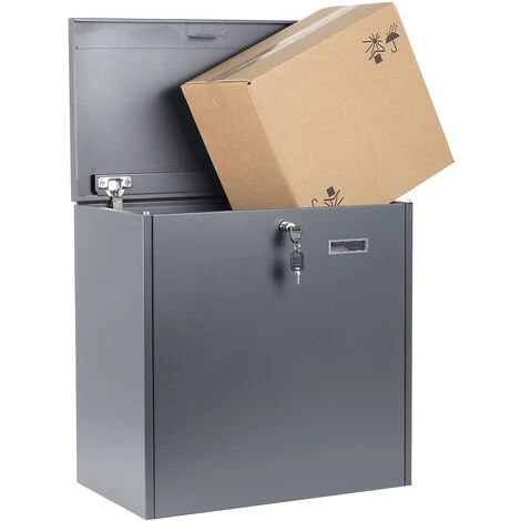 WILTEC Boite Murale à Colis Lettres Verrouillable 50,8x31,5x50cm Gris Usage Domestique Courrier Paquet – Image 2