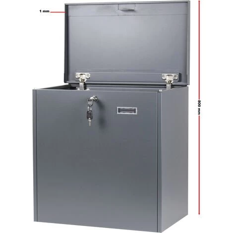 WILTEC Boite Murale à Colis Lettres Verrouillable 50,8x31,5x50cm Gris Usage Domestique Courrier Paquet – Image 3