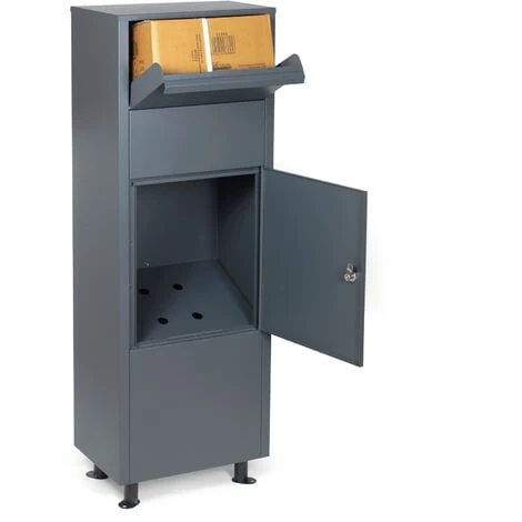 WILTEC Boite Murale à Colis Lettres Verrouillable 39x28,5x105cm Gris Usage Domestique Courrier Paquet