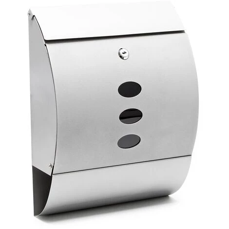 WILTEC Boite Aux Lettres Design V18 Boite Postale Murale Argenté Compartiment Journal Revêtue Par Poudre