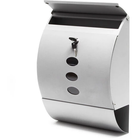 WILTEC Boite Aux Lettres Design V18 Boite Postale Murale Argenté Compartiment Journal Revêtue Par Poudre – Image 2