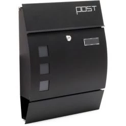 WILTEC Boite Aux Lettres Design Moderne V8 Noire Boite Postale Murale Revêtement Poudre Porte-journaux