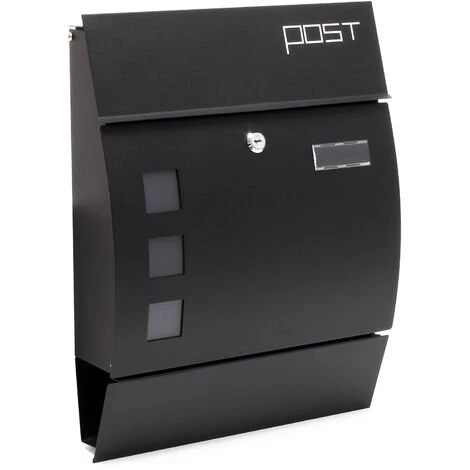 WILTEC Boite Aux Lettres Design Moderne V8 Noire Boite Postale Murale Revêtement Poudre Porte-journaux