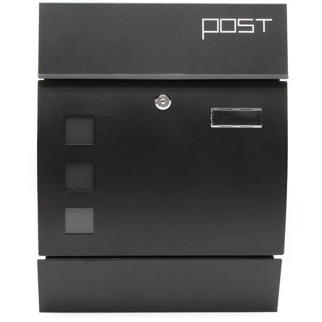 WILTEC Boite Aux Lettres Design Moderne V8 Noire Boite Postale Murale Revêtement Poudre Porte-journaux – Image 4