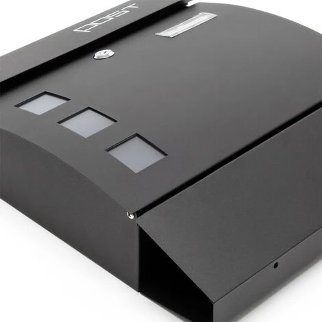 WILTEC Boite Aux Lettres Design Moderne V8 Noire Boite Postale Murale Revêtement Poudre Porte-journaux – Image 5