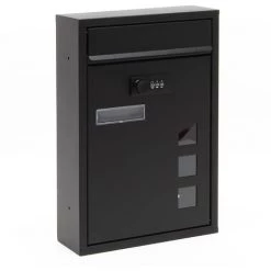 WILTEC Boite Aux Lettres Moderne Noire Avec Serrure à Combinaison Boite Murale Revêtement En Poudre
