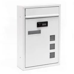 WILTEC Boite Aux Lettres Moderne Blanc Avec Serrure à Combinaison Boite Murale Revêtement En Poudre