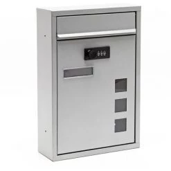 WILTEC Boite Aux Lettres Moderne Argenté Avec Serrure à Combinaison Boite Murale Revêtement En Poudre