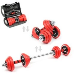 WILTEC Kit D’haltères Courts & Longs 20kg Set 2en1 Avec 12 Plaques De Poids Barres Extension Fitness