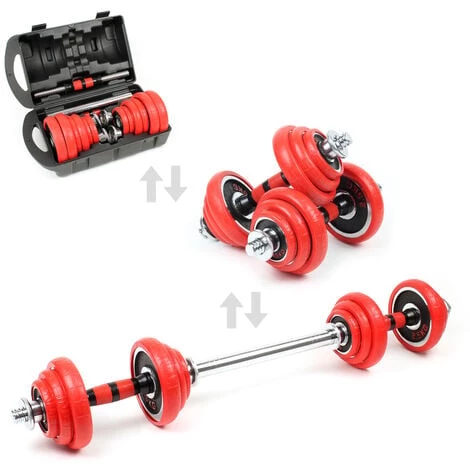 WILTEC Kit D’haltères Courts & Longs 20kg Set 2en1 Avec 12 Plaques De Poids Barres Extension Fitness