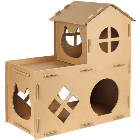 WILTEC Maison Chat Tour Colonne Carton Niche Système De Raccord Robuste Maisonnette Fenêtre Divers étages